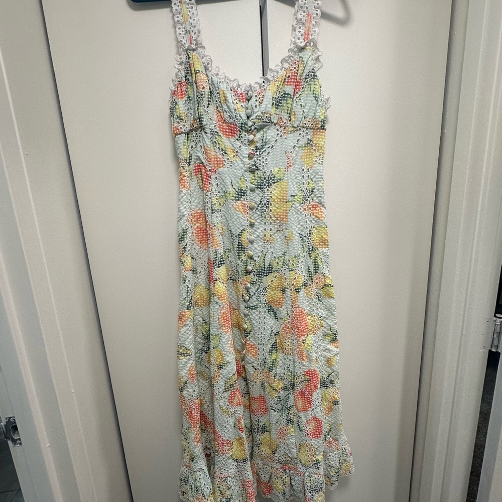 Anthropologie Floral Crochet Strap Midi Dress